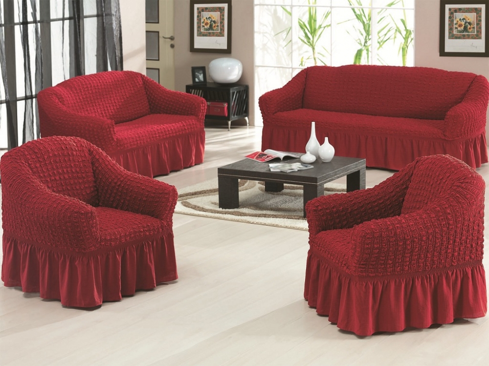 Couchdecke/Koltuk Örtüsü 3+2+1 Bordo 3 tlg